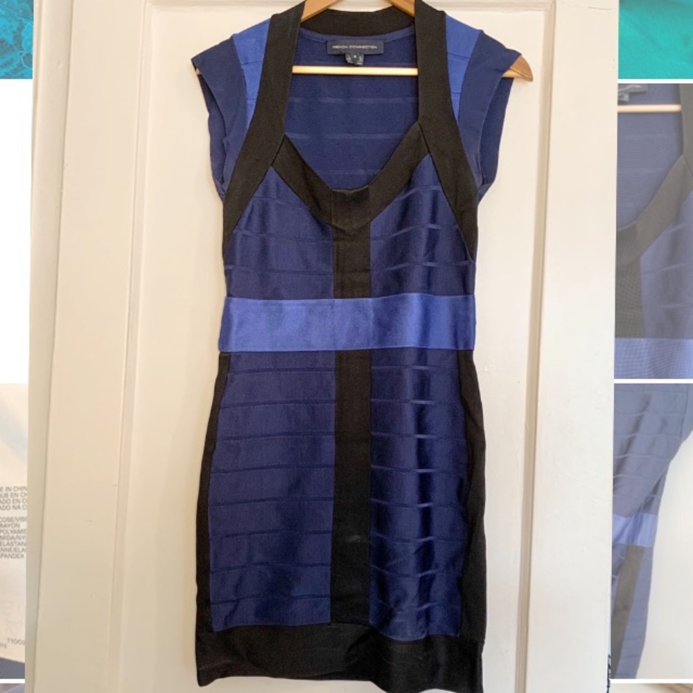 Blue and Black Bandage Sheath Dress